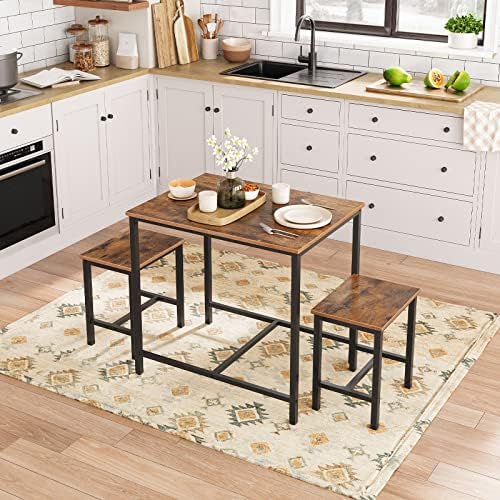 HOOBRO 3-Piece Industrial Dining Table Set, Kitchen Table, Space Saving Dinet...