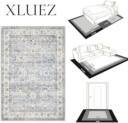 XLUEZ Area Rug 9x12 Living Room Rug, Machine Washable Vintage Distressed Boho...