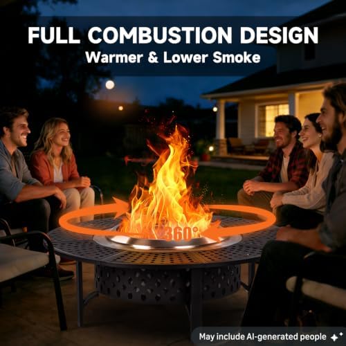 OutVue 47 Inch Smokeless Fire Pit with 2 Grills,Large Firepits for Outside
