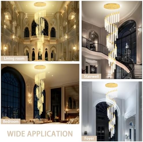 36-Light 200" High Ceiling Chandelier Long Spiral LED Dimmable Chandelie...