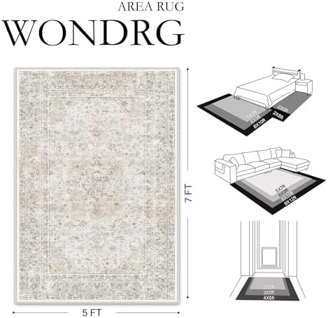 8x10 Washable Area Rug Beige Grey Non Slip Vintage Carpet