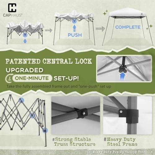 CAPHAUS One-Push Pop Up 8x8 Canopy Tent, Heavy-Duty Commercial Grade with Cen...