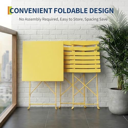 IDEALHOUSE Bistro Table and Chairs Set of 2, Folding Design, Yellow