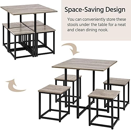 Yaheetech Small Dining Table Set for 4, Space Saving Table and Chairs, Gray