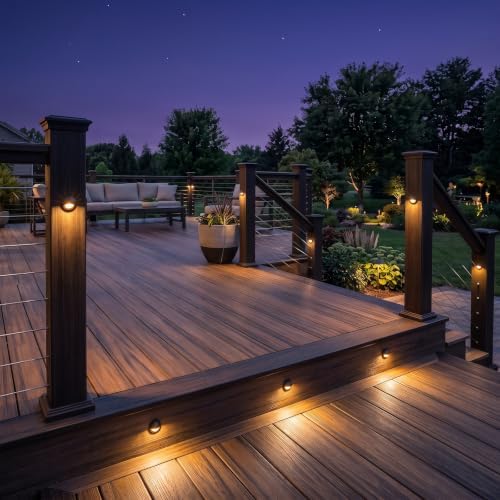 FVTLED Pack of 10 Warm White Low Voltage LED Deck Lights kit Φ1.38 Outdoor Ga...