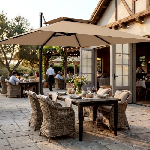 AreShark 11×11 FT Double-Top Cantilever Patio Umbrella, Beige