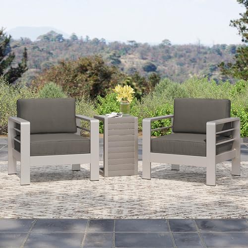 Christopher Knight Home Cape Coral Outdoor Aluminum Club Chairs with Side Tab...