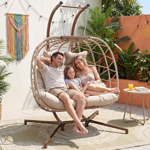 NICESOUL Double Swing Egg Chair with Stand, Extra Large 2 Person Indoor Outdo...