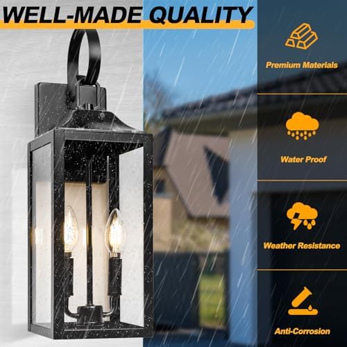 19" Large Dusk to Dawn Outdoor Wall Lantern 2-Light, Modern Porch Lights