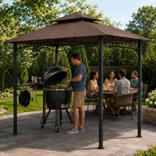 Garvee 8x5 Grill Gazebo, Outdoor BBQ Canopy Shelter with Double Tiered Roof V...