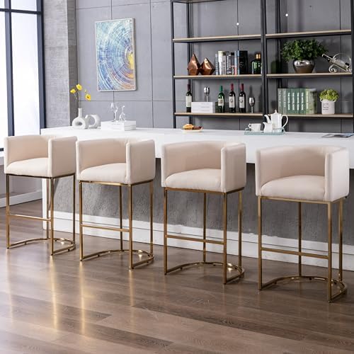 RIVOVA Contemporary Cream Linen Bar Stools Set of 4, 32" Upholstered Fab...