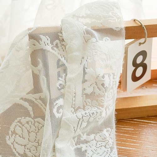 TUDECO Ruffle Curtains 2 Panels - Vintage Tulle Floral Lace Cream Sheer Curta...