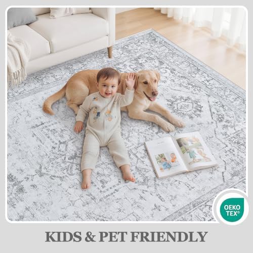 8x10 Washable Area Rugs for Living Room Grey Non-Slip Rug