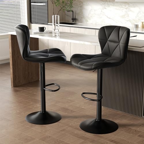 Nalupatio Modern Bar Stools Set of 3, Adjustable Faux Leather Upholstered Swi...