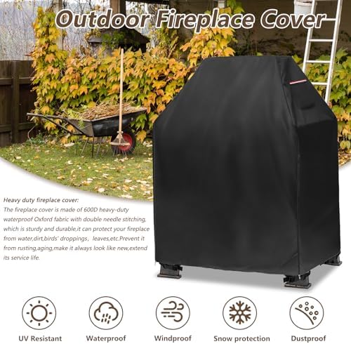 Outdoor Fireplace Cover,Heavy Duty 600D Waterproof Square Chimineas Fireplace...