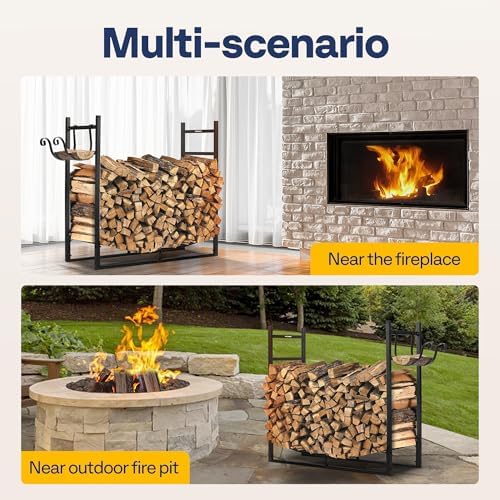 VIVOHOME 3ft Heavy Duty Indoor Outdoor Firewood Storage Log Rack with Kindlin...