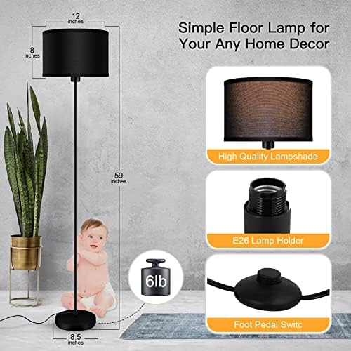 AUQUEE Floor Lamps for Living Room, Modern Standing Lamp, Black Lamp Shades, ...