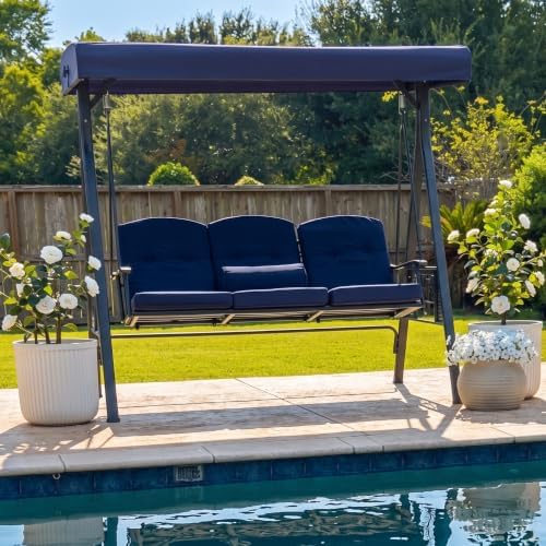 PURPLE LEAF Outdoor Swing 3-Seat with Adjustable Canopy, Navy