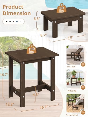 LUE BONA Outdoor Side Table,2-Tier Nesting HDPS Patio Side Table,Dark Brown