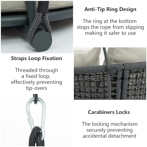 Swing Chair Outdoor, Single Hanging Porch Swing, Ceiling Hanging Chair for Be...