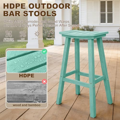 Outdoor Bar Stools Set of 2, 29" HDPE Bar Height Chairs