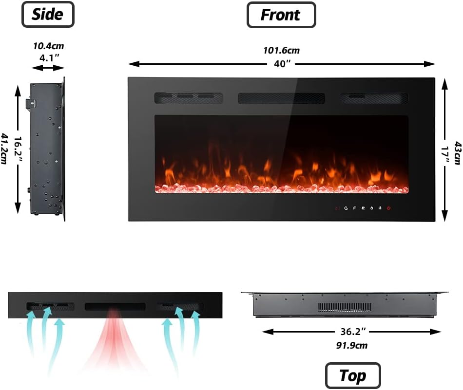 Electric Fireplace Inserts Freestanding Heater for The Living Room Floating F...