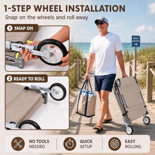 Wheel-To-Go Tanning Chair with Wheels Sun Canopy Umbrella Face Hole Thicker W...
