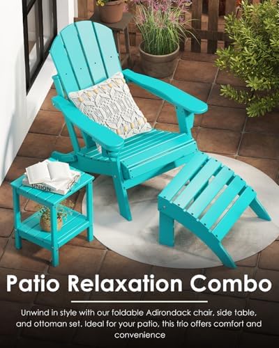 GREENVINES Folding-Adirondack-Chairs Set of 2, HDPE All Weather, Aqua
