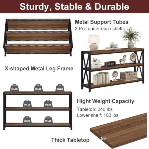 FATORRI Console Table for Entryway, 55 Inch Modern Entry Table with 3 Tier Sh...