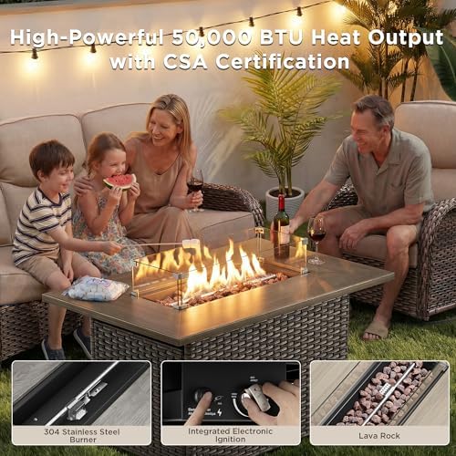 Luxury Patio Furniture Set with Fire Pit Table-6 Pieces All Weather Outdoor S...
