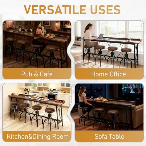 Karl home 82.3" Bar Table, Counter Height Table with Back Rail, Brown