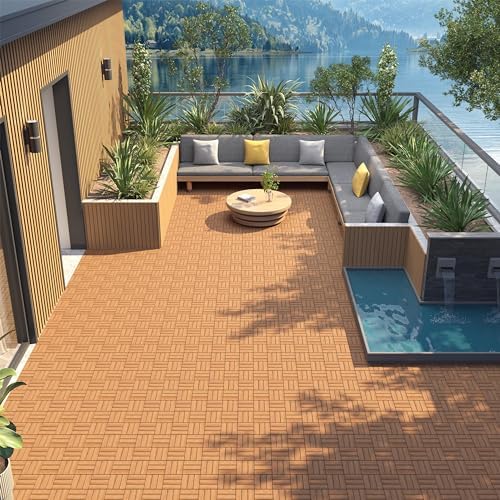Yaheetech 108PCS Acacia Wood Deck Tiles Interlocking Patio Flooring,Wood
