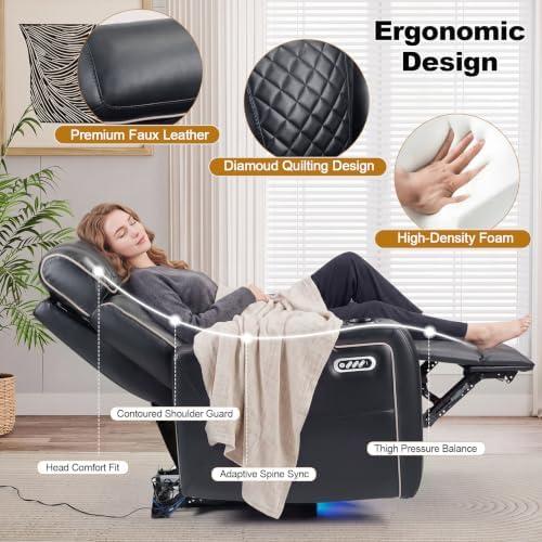 ANJ Dual Motor Power Recliner Set of 7 with Adjustable Headrest & LED Lig...