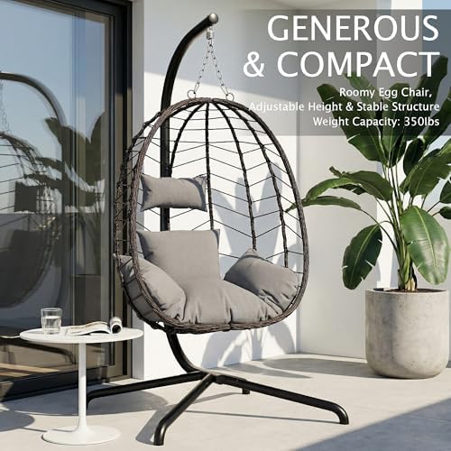 LEX CRAFT Hanging Egg Chair Wicker 350lbs Swing Outdoor Basket Cushion