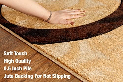 GLORY RUGS Area Rug Modern 4x6 Brown Circles Geometry Soft Hand Carved Contem...