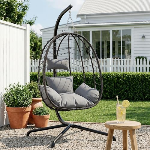 LEX CRAFT Hanging Egg Chair Wicker 350lbs Swing Outdoor Basket Cushion