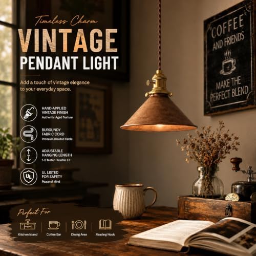 Rusted Copper Kitchen Hanging Lights 8.2 Inch Industrial Lampshade Retro Farm...