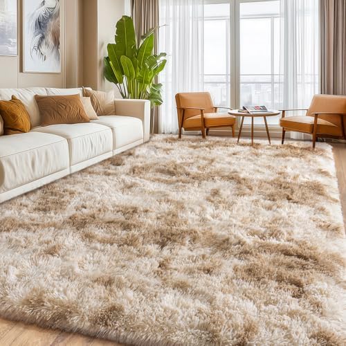 Tie Dye Camel Living Room Area Rug Soft 8x10Ft Shaggy Carpets Fuzzy Carpet