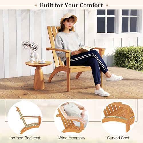 Tangkula Outdoor Adirondack Chair, Solid Acacia Wood Fire Pit Chair with Incl...