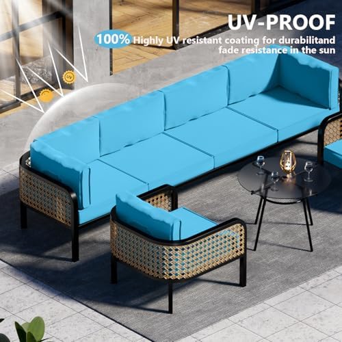 14 Piece Outdoor Patio Waterproof Cushion Covers, Fits 6-Seat Wicker Rattan S...