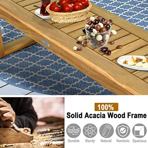 Tangkula 52" Acacia Wood Outdoor Bench, Wood Patio Dining Bench with Sla...