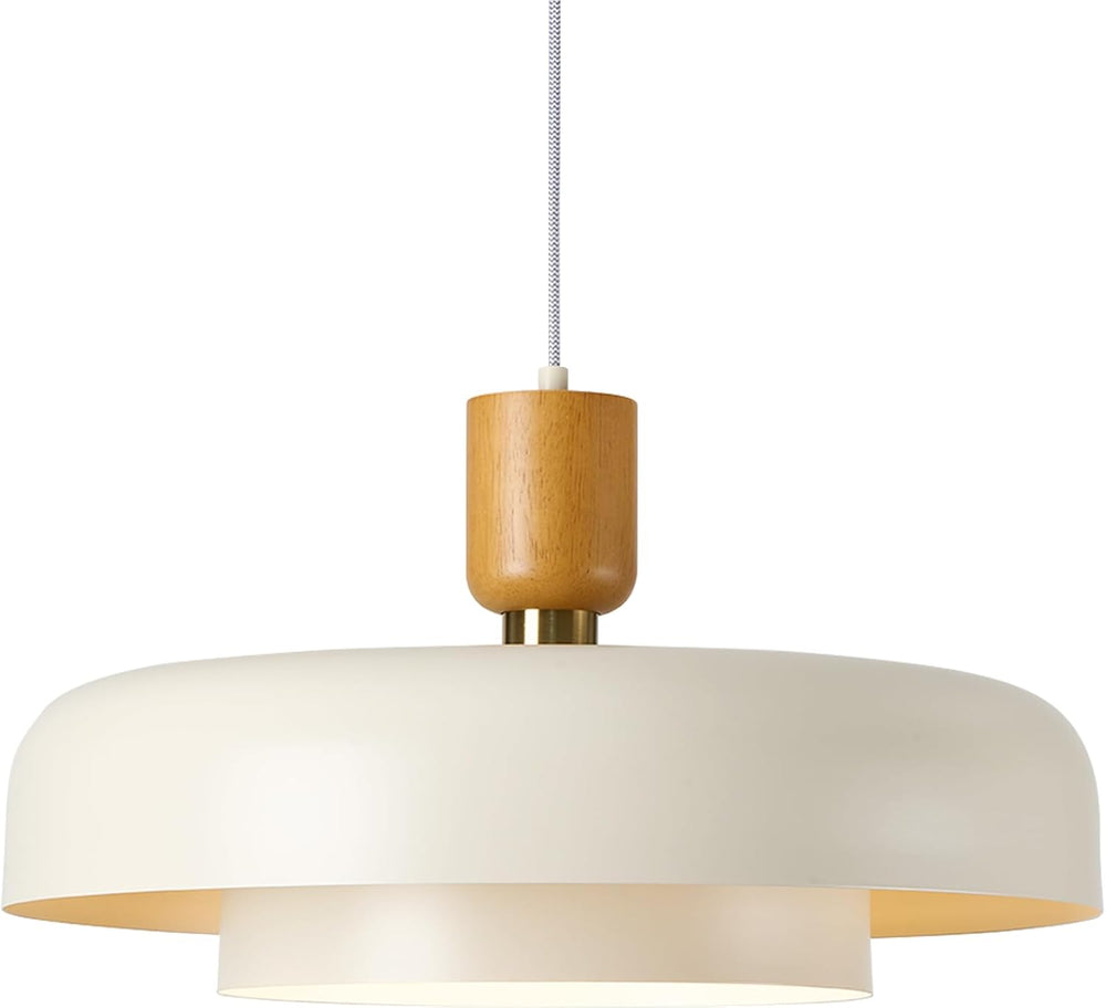 Mid Century Large Pendant Light 19.68 inch, Soft Cream, Natural Wood Cap