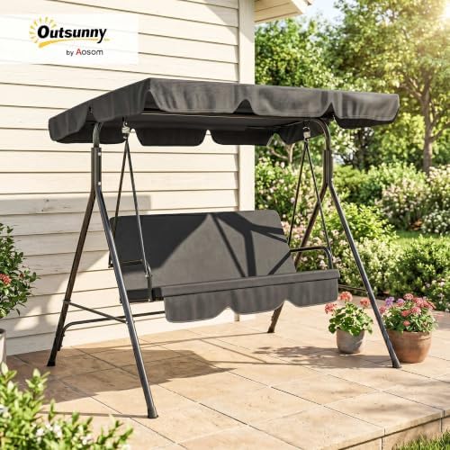 Outsunny 3-Person Porch Swing w/Stand Adjustable Tilt Canopy, Black