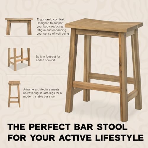 VICTORY RELAX Wooden Counter Stool - Set of 2 Backless Design with Ergonomic ...