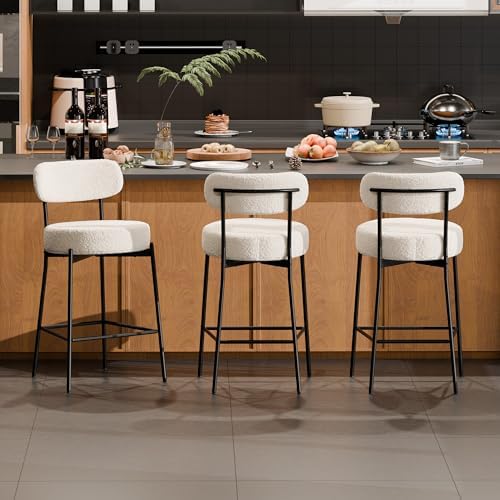 DYHOME Bar Stools Set of 3, 24 Inch White Counter Stools for Kitchen Island