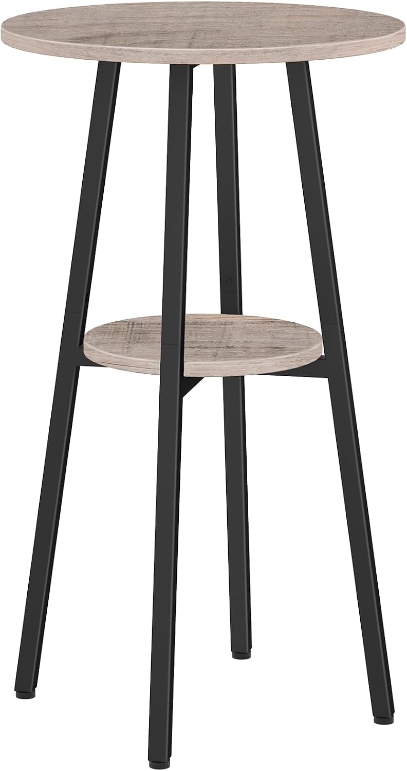 HOOBRO Bar Table, Round Pub Table, 2-Tier Bistro Table with Storage, for Smal...
