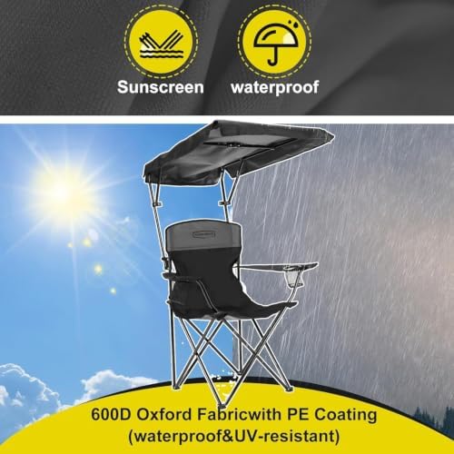 YOUNG WOOD Camping Chair with Canopy, Beach Chair with Shade,Portable,Lightwe...