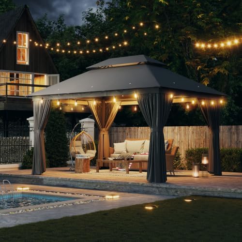 Aoxun 10x12 Gazebo Canopy with Steel Frame, Double Roof