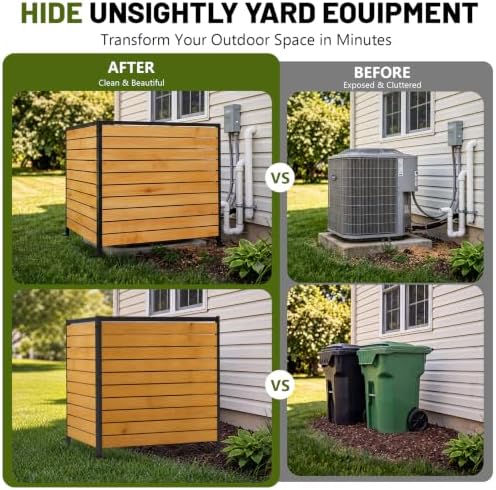 3 Panels No Dig Wood Privacy Screen, 42" H x 40" W Outdoor AC Fence