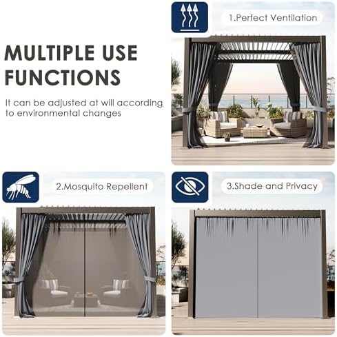 10'x10' Metal Pergola, Outdoor Patio Pergola with Hardtop Roof,Alumin...
